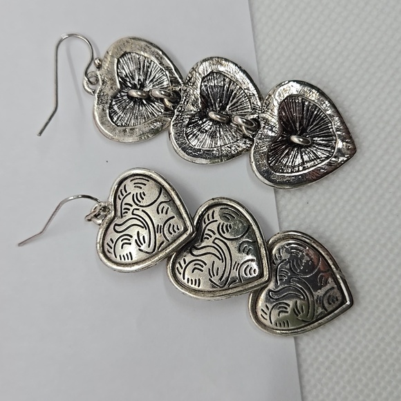 Vintage Jewelry - Vintage silver tone triple hearts drop earrings